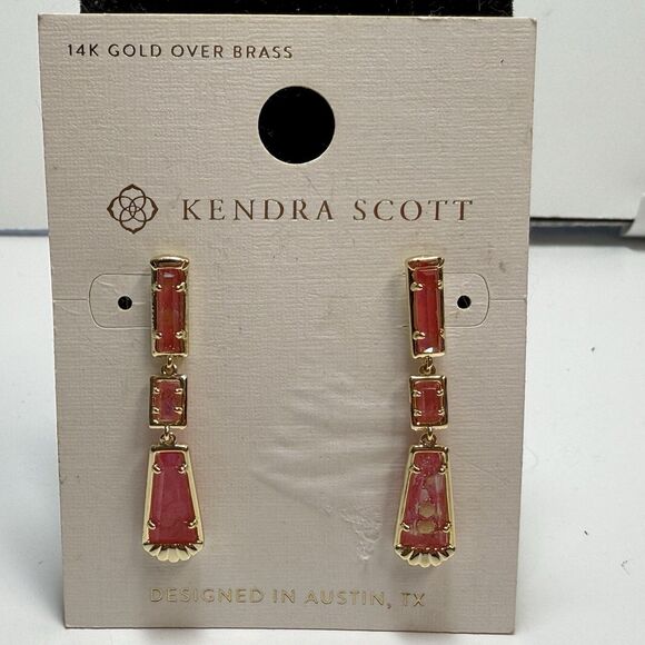 Kendra Scott Jewelry - Kendra Scott x Target Serena Linear 14K Over Brass Pink Glass Earrings New